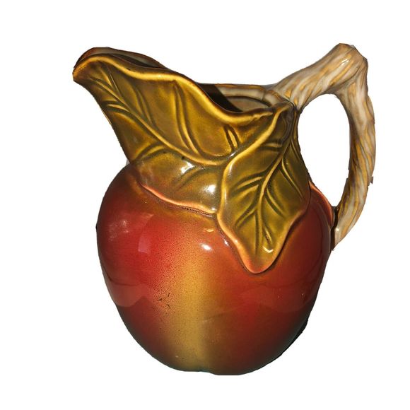 Adorable 7 Inch Majolica Apple Shaped Pottery Pitcher - Picture 1 of 10
